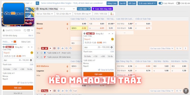 Kèo Macao Viva88 | Kinh Nghiệm Vào Tiền Luôn Thắng 2025 3 Hướng dẫn đọc kèo Macao chấp 1/4